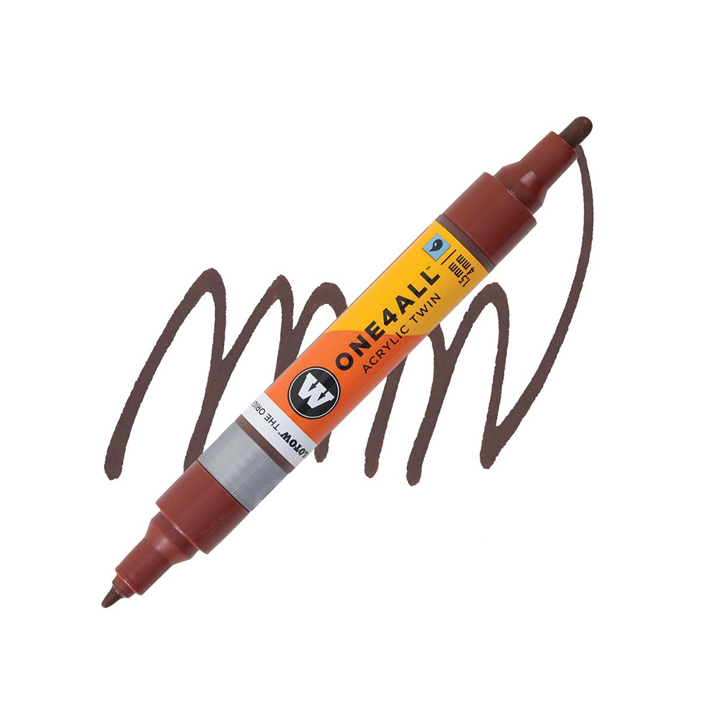 Molotow ONE4ALL Acryl Twin двустранен акрилен маркер, 1,5 + 4 мм, лешниково кафяв